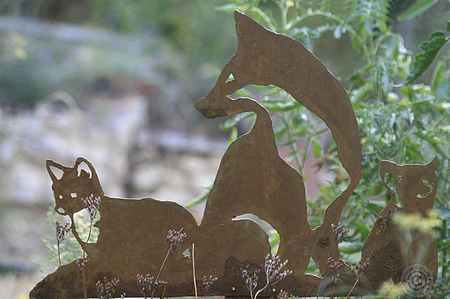 Silhouette famille de renards en acier rouillé corten