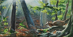 peinture renard en sous bois, B.Guedon